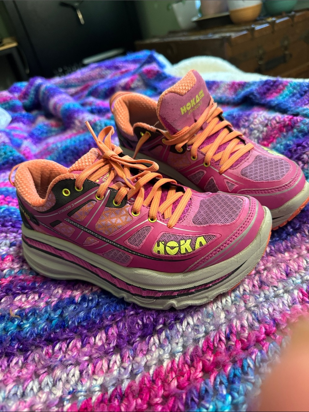 Hoka Women's Hot Pink and Peach Athletic Running Shoes